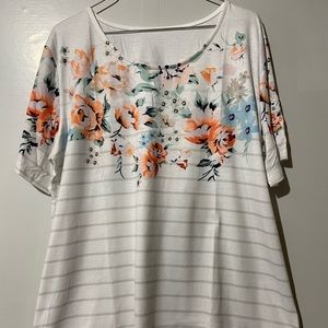 White Stripe Floral Tee